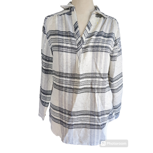 Reba Tops - Medium Reba blue white with sequins women's shirt #12